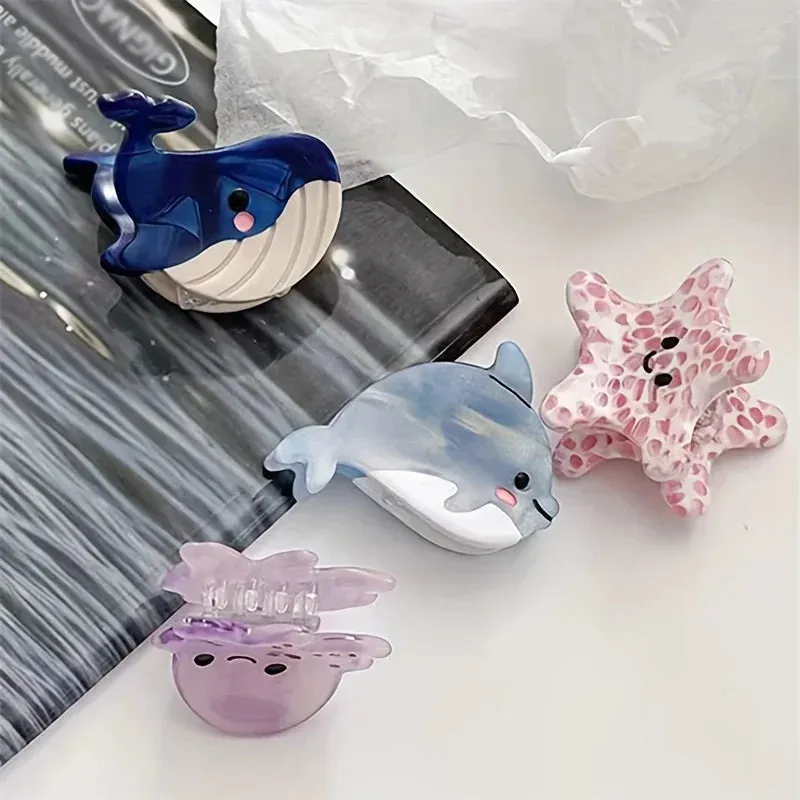🐚✨ Adorable Ocean Friends Mini Hair Claw Clips - Cute Crabs, Whales & Starfish Hair Accessories for Women! 🌊🐳