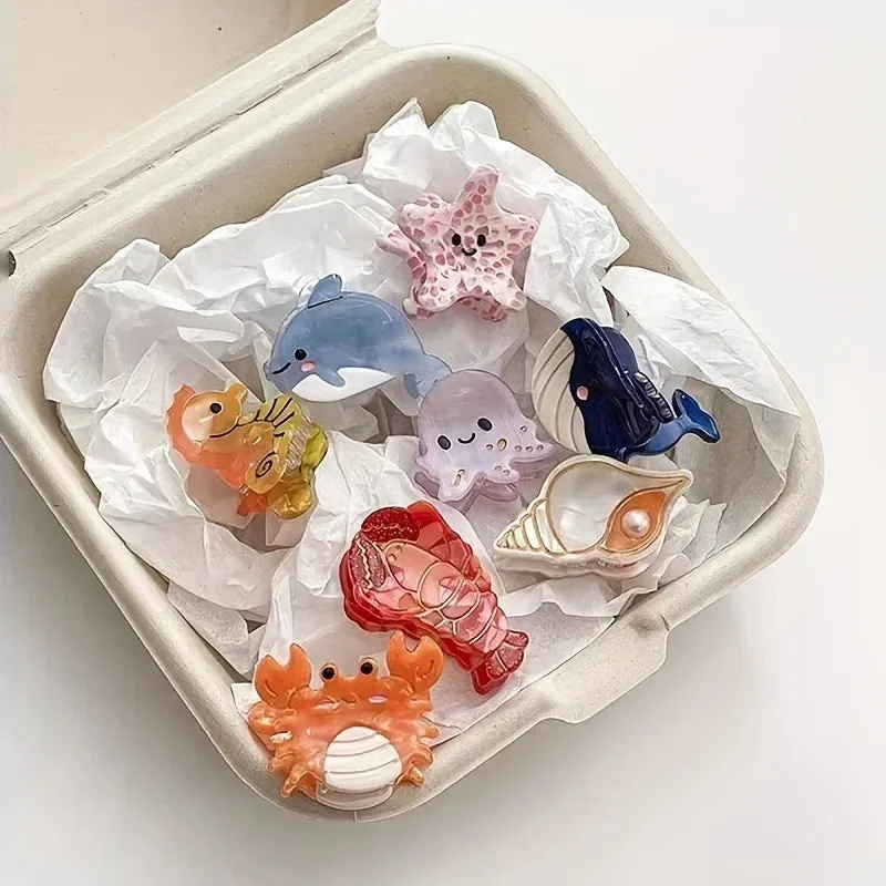 🐚✨ Adorable Ocean Friends Mini Hair Claw Clips - Cute Crabs, Whales & Starfish Hair Accessories for Women! 🌊🐳
