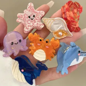 🐚✨ Adorable Ocean Friends Mini Hair Claw Clips - Cute Crabs, Whales & Starfish Hair Accessories for Women! 🌊🐳