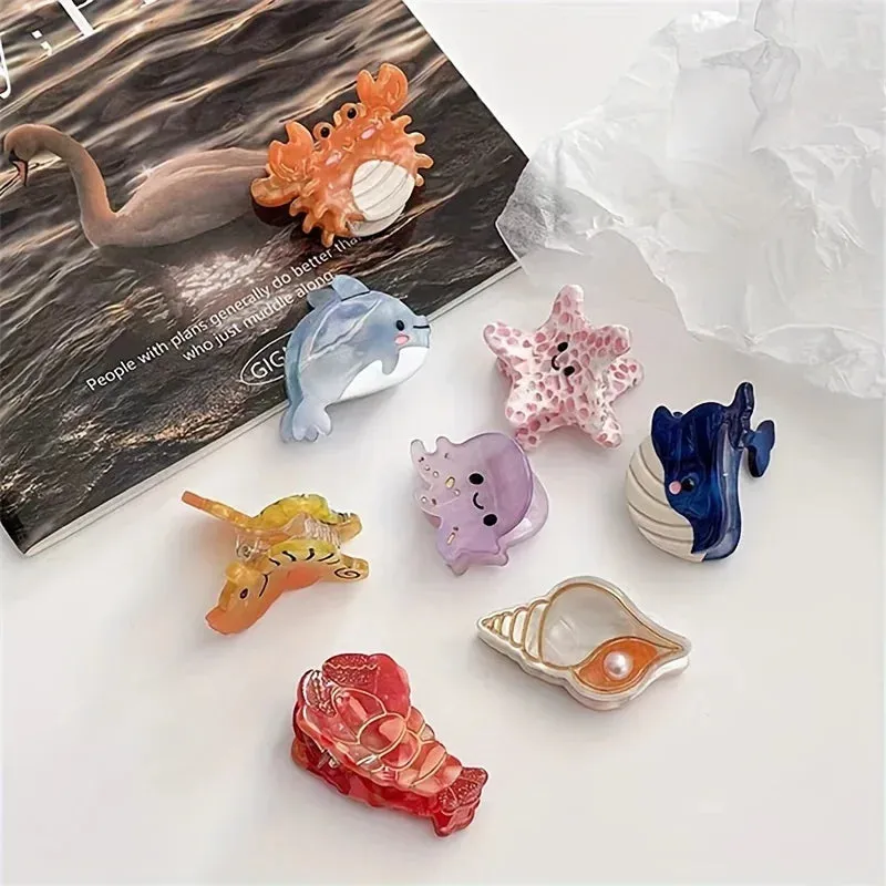 🐚✨ Adorable Ocean Friends Mini Hair Claw Clips - Cute Crabs, Whales & Starfish Hair Accessories for Women! 🌊🐳