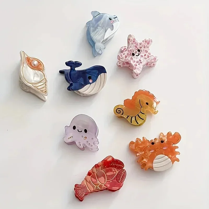 🐚✨ Adorable Ocean Friends Mini Hair Claw Clips - Cute Crabs, Whales & Starfish Hair Accessories for Women! 🌊🐳