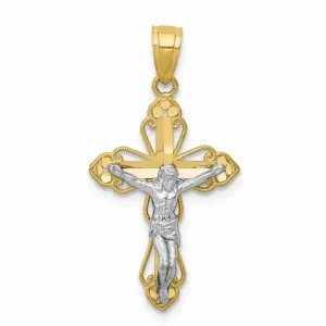 10k Yellow Rhodium Gold Polished Crucifix Pendant