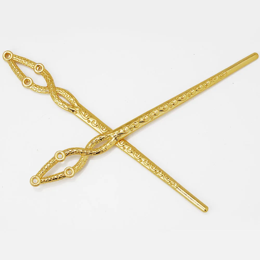 10PC gold metal hair stick pins filigree stamping hole diy hair pin jewelry accessory 130x32mm