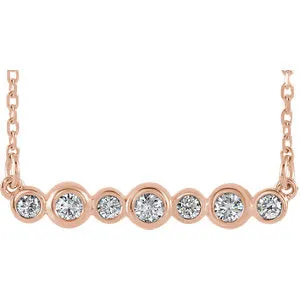 14K Rose 1/5 CTW Diamond Bezel-Set Bar 16-18" Necklace