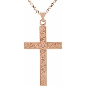 14K Rose 18" Cross Necklace