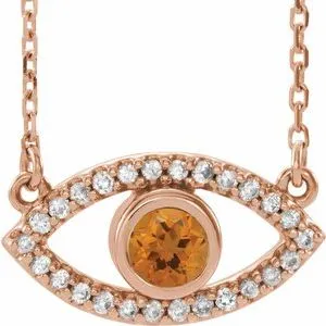 14K Rose Citrine & White Sapphire Evil Eye 18" Necklace