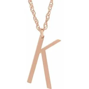 14K Rose Gold-Plated Sterling Silver Block Initial K 16-18" Necklace with Brush Finish