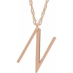 14K Rose Gold-Plated Sterling Silver Block Initial N 16-18" Necklace with Brush Finish