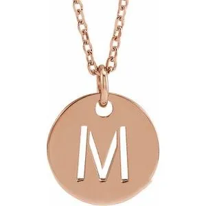 14K Rose Initial M 10 mm Disc 16-18" Necklace