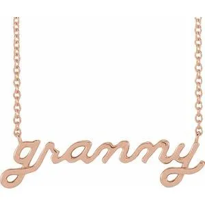 14K Rose Lowercase Script Granny 18" Necklace