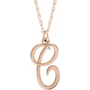 14K Rose Script Initial C 16-18" Necklace