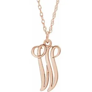 14K Rose Script Initial W 16-18" Necklace
