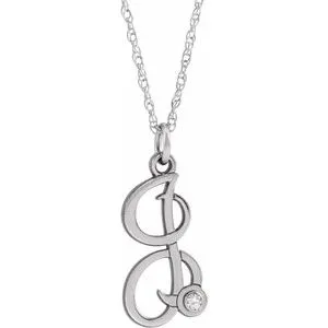 14K White .02 CT Diamond Script Initial I 16-18" Necklace