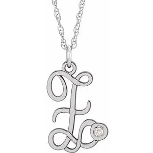 14K White .02 CT Diamond Script Initial Z 16-18" Necklace