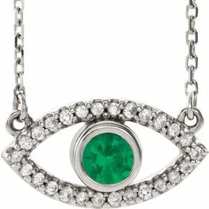 14K White Emerald & White Sapphire Evil Eye 18" Necklace