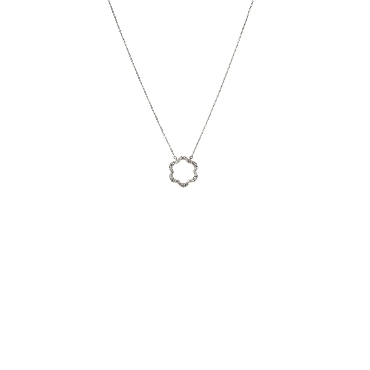 14k White Gold Open Diamond Flower Necklace