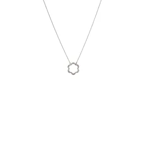 14k White Gold Open Diamond Flower Necklace