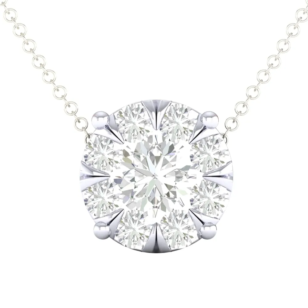 14K White or Yellow Gold Diamond Cluster Necklace