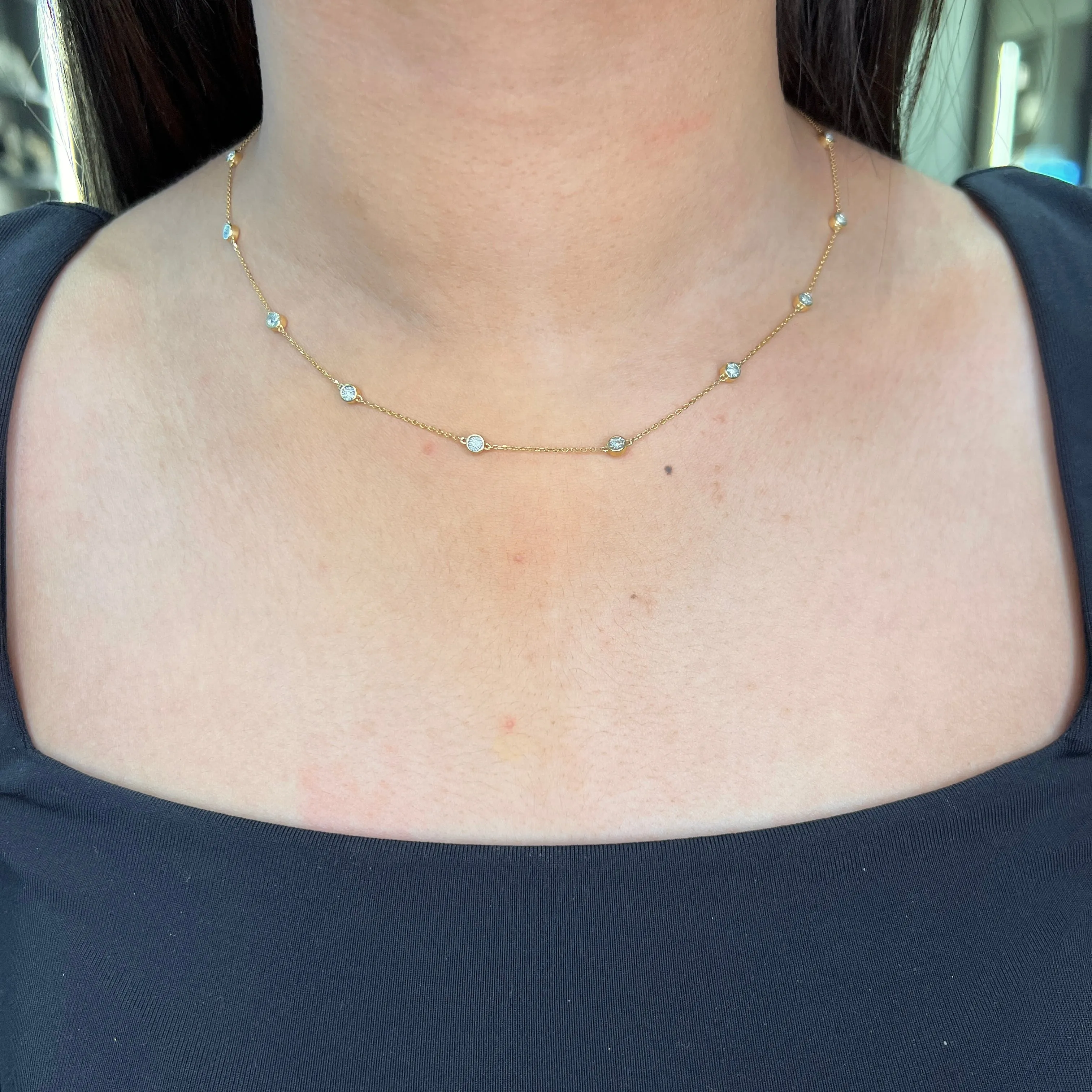 14K (White, Yellow) Gold (0.15ct) Diamond Station Necklace White
