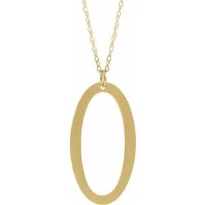 14K Yellow Block Initial O 16-18" Necklace with Brush Finish