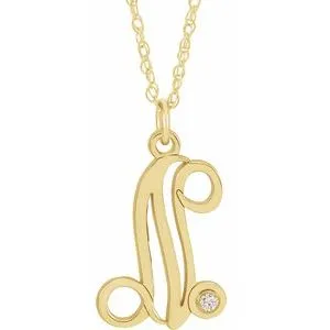 14K Yellow Gold-Plated .02 CT Diamond Script Initial N 16-18" Necklace