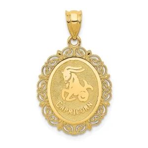 14k Yellow Gold Satin Capricorn Zodiac Pendant