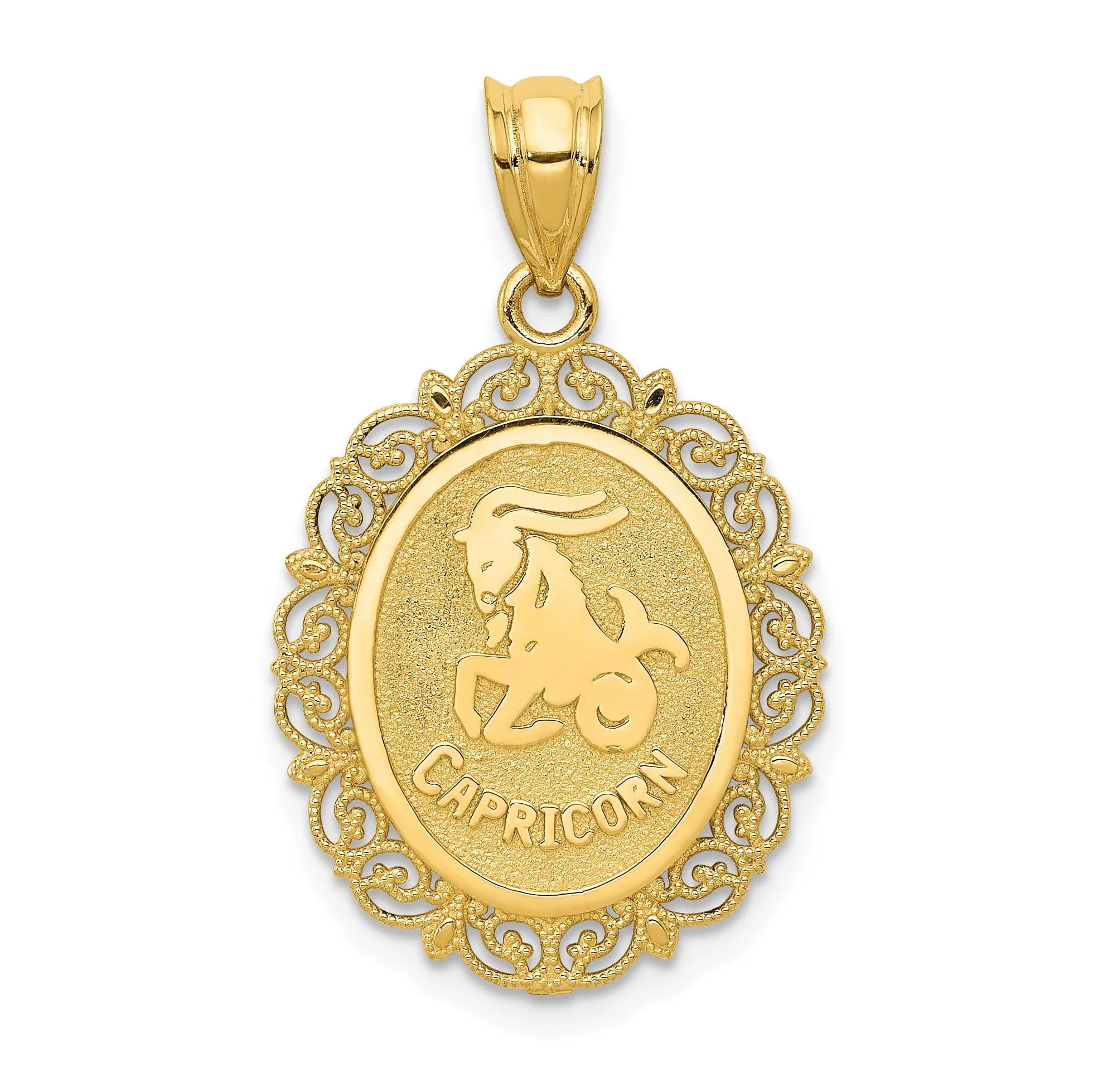 14k Yellow Gold Satin Capricorn Zodiac Pendant