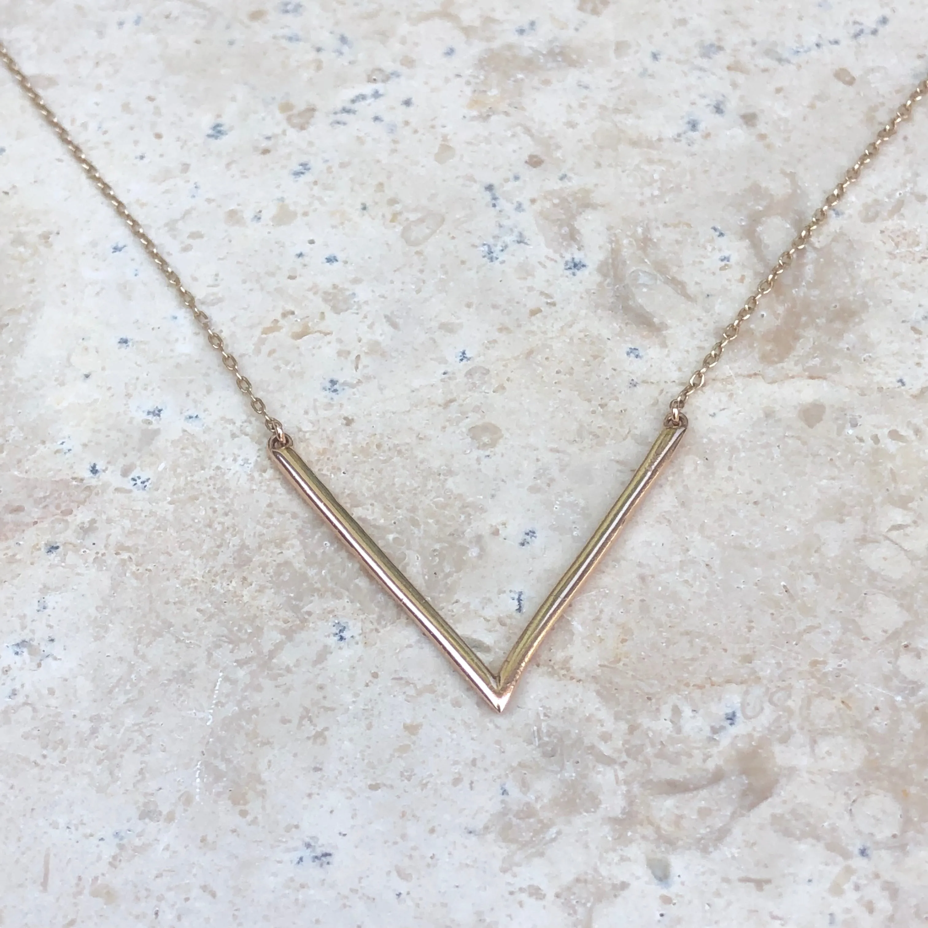 14KT Rose Gold "V" Geometric Pendant Chain Necklace
