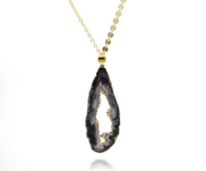 18k Gold Large Geode Slice Druzy Necklace
