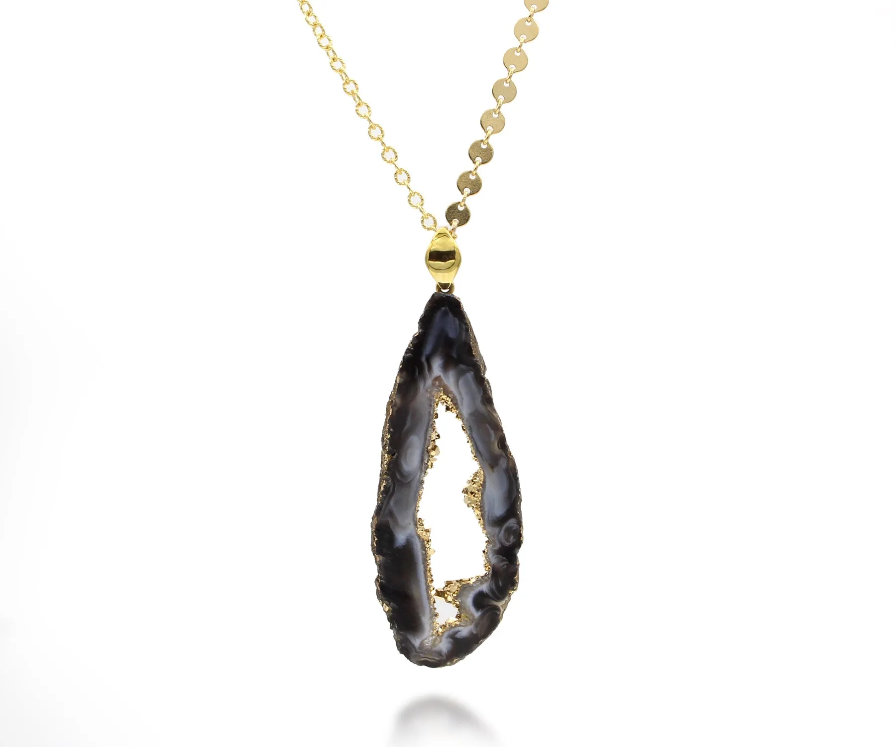 18k Gold Large Geode Slice Druzy Necklace
