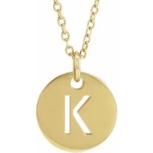 18K Yellow Gold-Plated Sterling Silver Initial K 10 mm Disc 16-18" Necklace