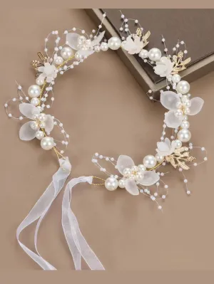 1pc Pearl & Flower Decor Headband
