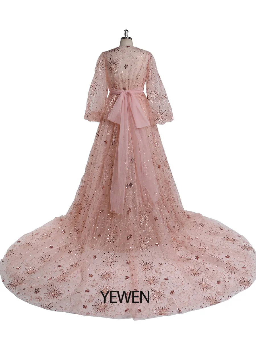 2 Pieces Set V Neck Evening Dress Long Woman Formal Party Dress Photo Shoots Dress YEWEN YW211210