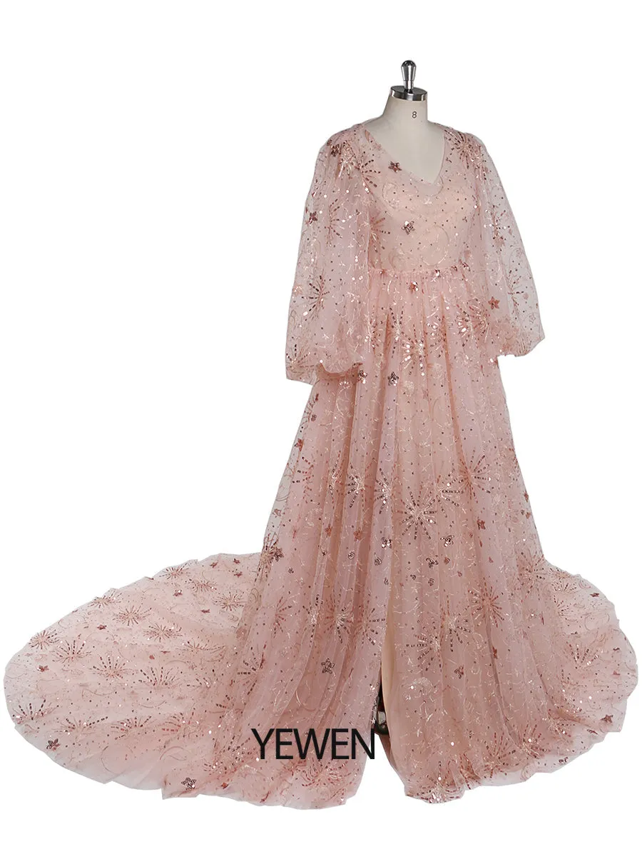 2 Pieces Set V Neck Evening Dress Long Woman Formal Party Dress Photo Shoots Dress YEWEN YW211210