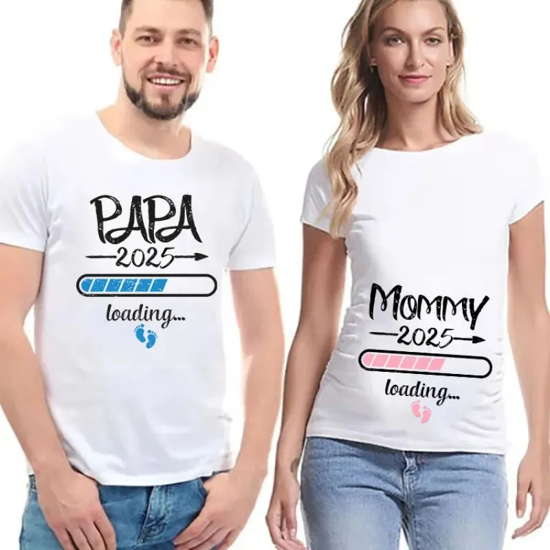 2025 New Cute Dad  Mom  Baby Printed Couple Maternity T-Shirt Pregnancy Announcement Shirt Couple Pregnant Tshirt Clothes