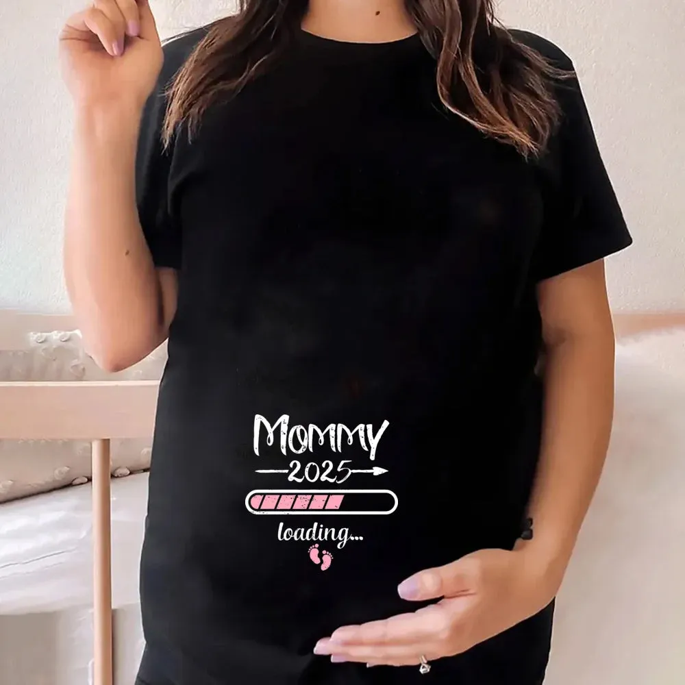 2025 New Cute Dad  Mom  Baby Printed Couple Maternity T-Shirt Pregnancy Announcement Shirt Couple Pregnant Tshirt Clothes