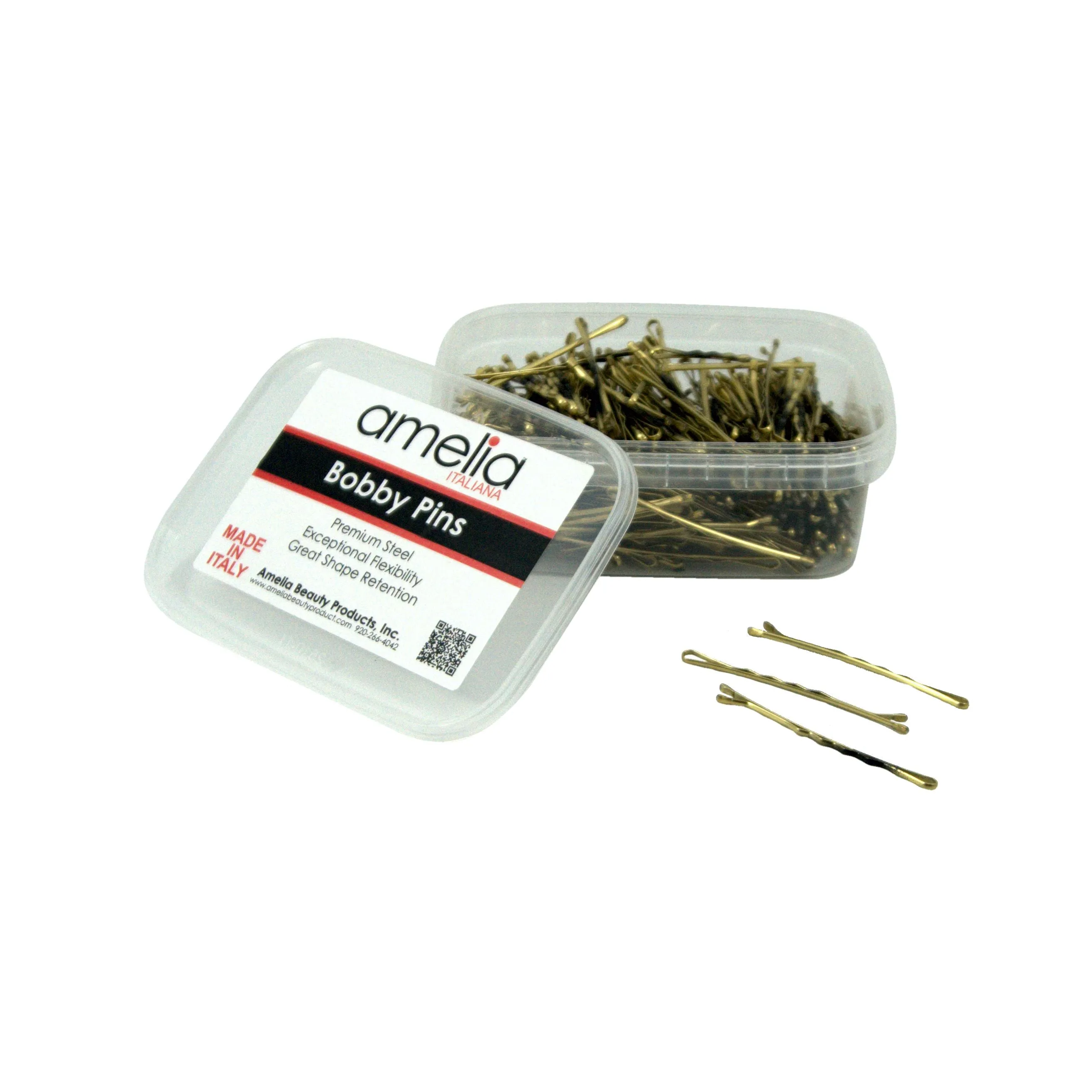 280, Tortoise Shell Color (Brassed/Black), 2.4in (6.0cm), Italian Made Bobby Pins, Recloseable Stay Clean and Organized Container