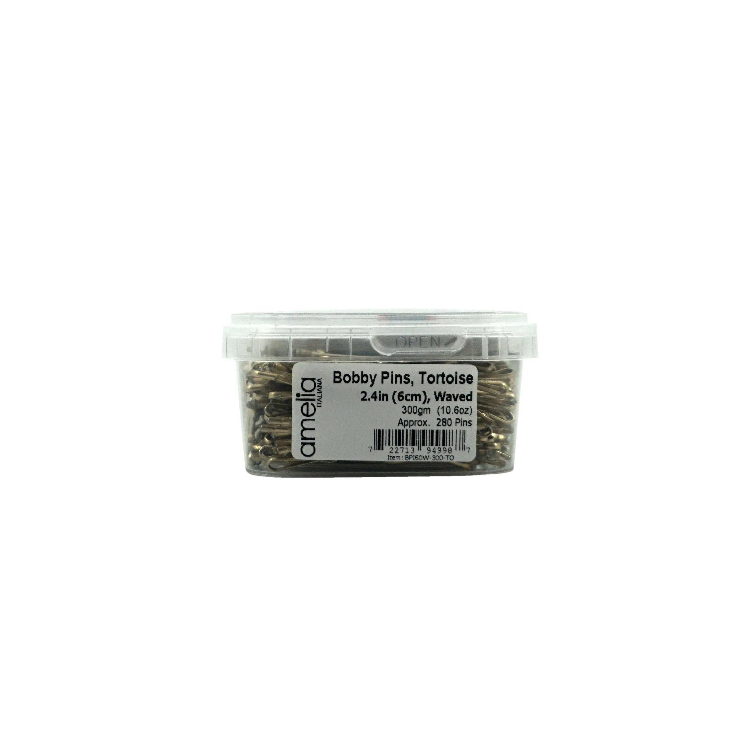 280, Tortoise Shell Color (Brassed/Black), 2.4in (6.0cm), Italian Made Bobby Pins, Recloseable Stay Clean and Organized Container