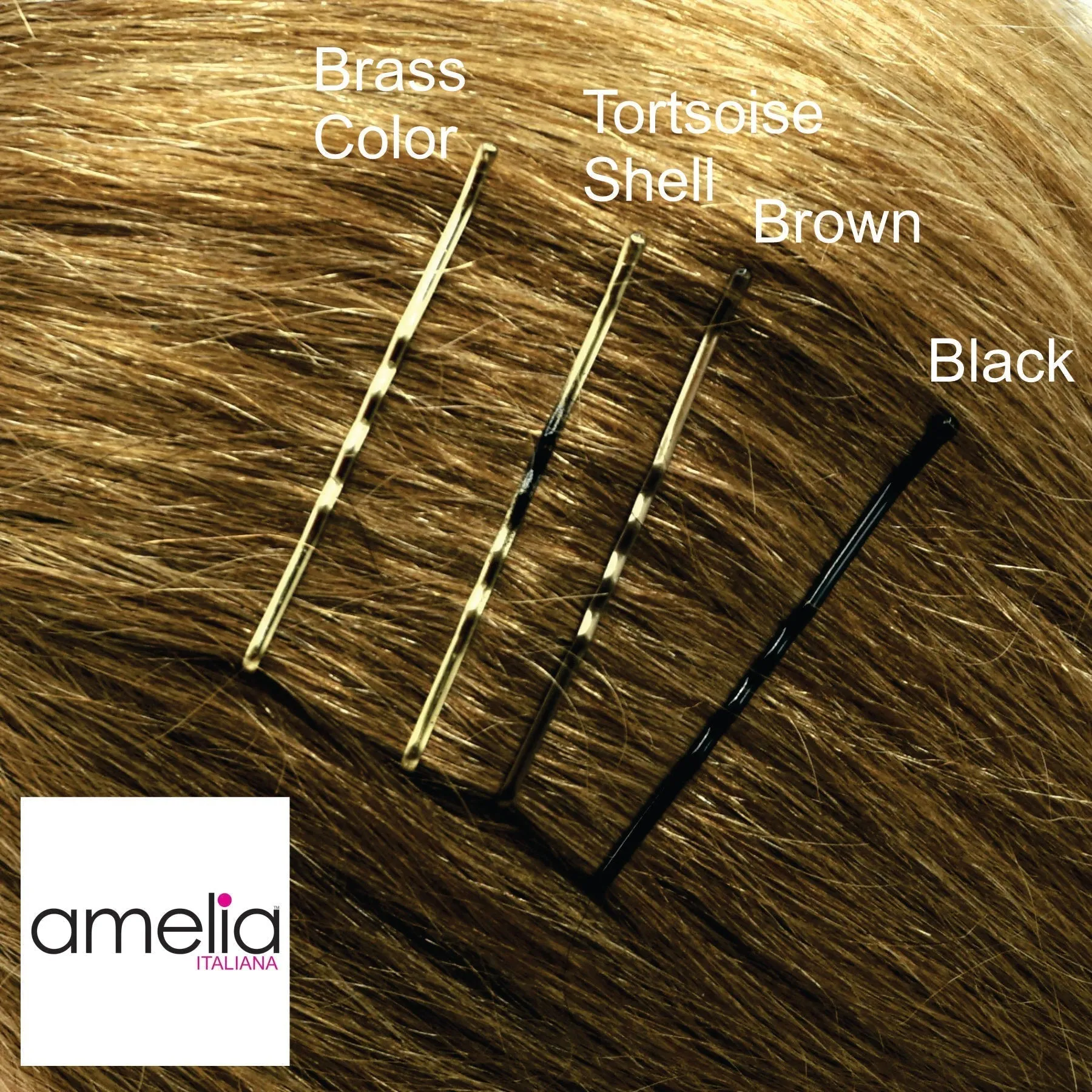 280, Tortoise Shell Color (Brassed/Black), 2.4in (6.0cm), Italian Made Bobby Pins, Recloseable Stay Clean and Organized Container