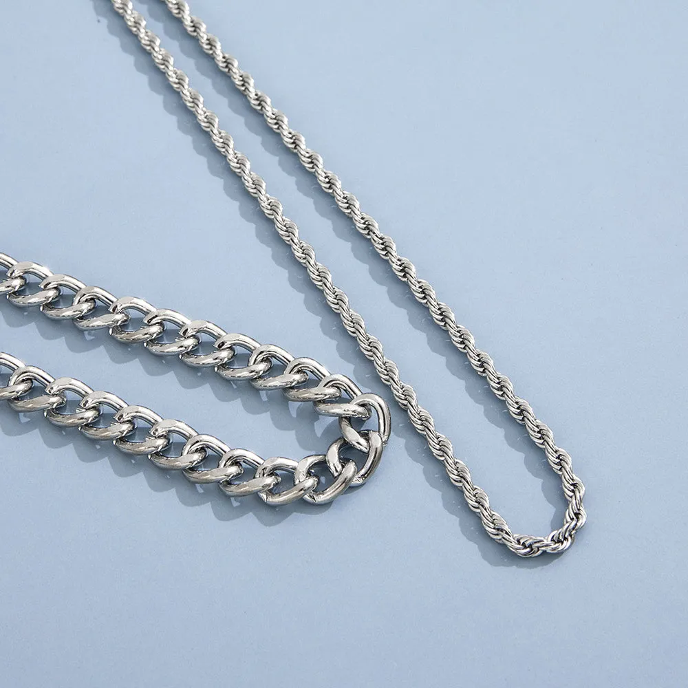2pcs Men's Double Layered Necklace Set