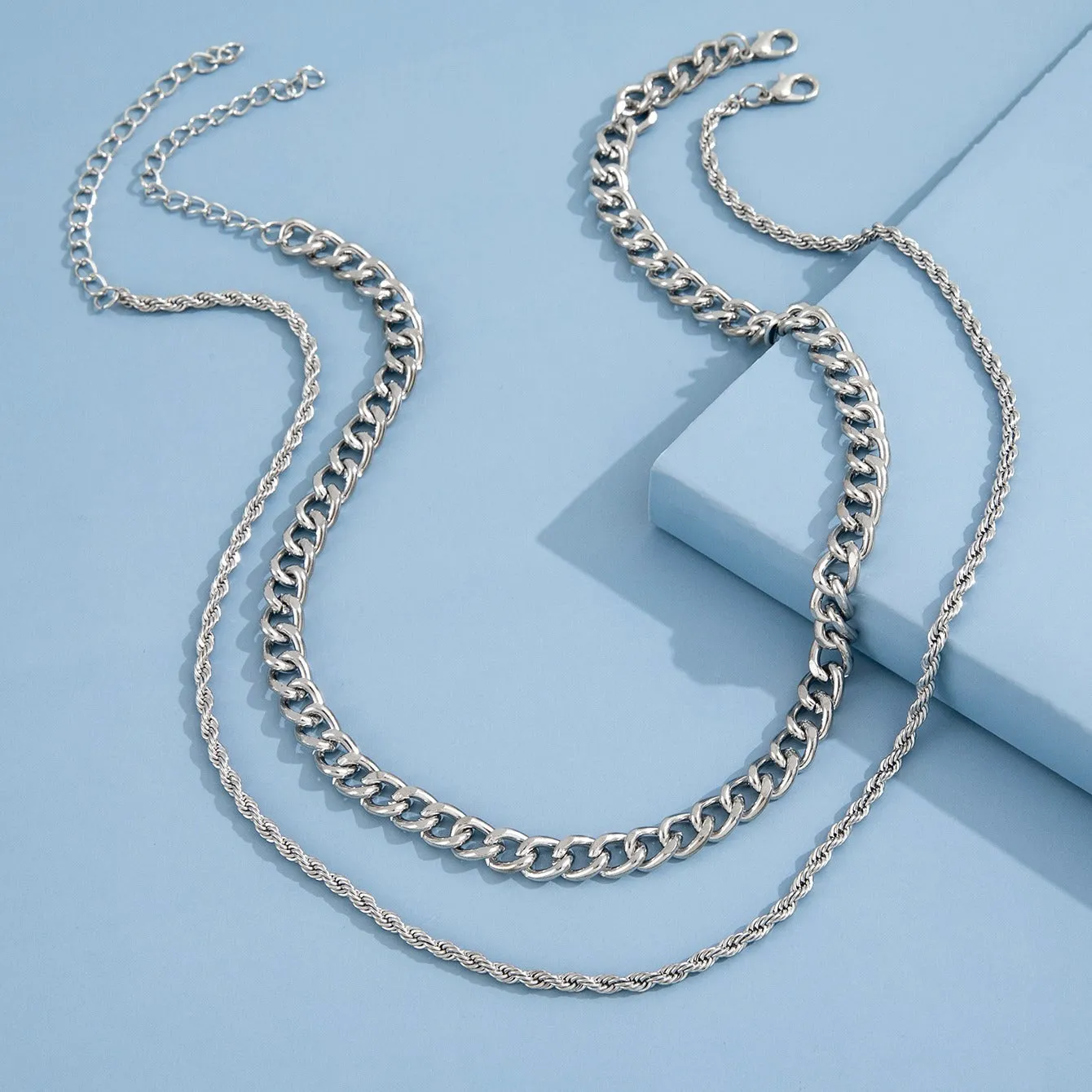 2pcs Men's Double Layered Necklace Set