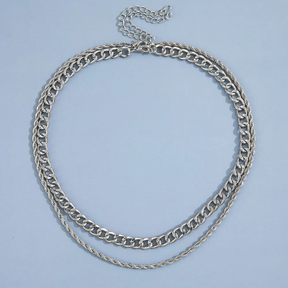 2pcs Men's Double Layered Necklace Set