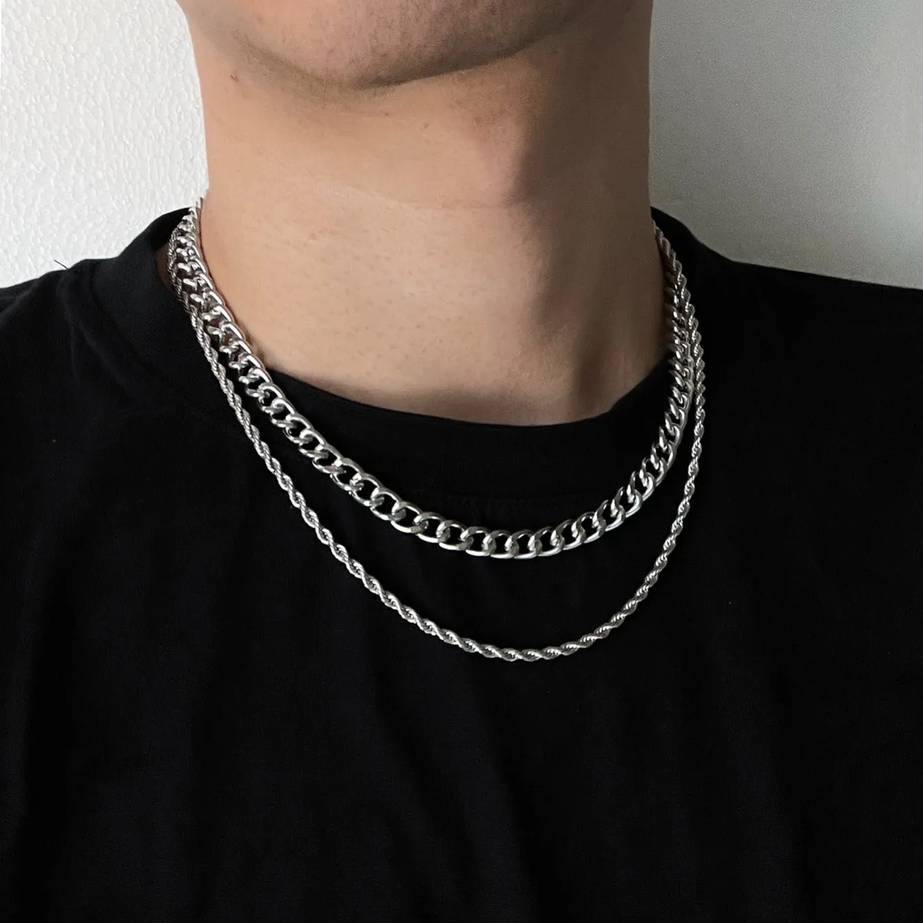 2pcs Men's Double Layered Necklace Set