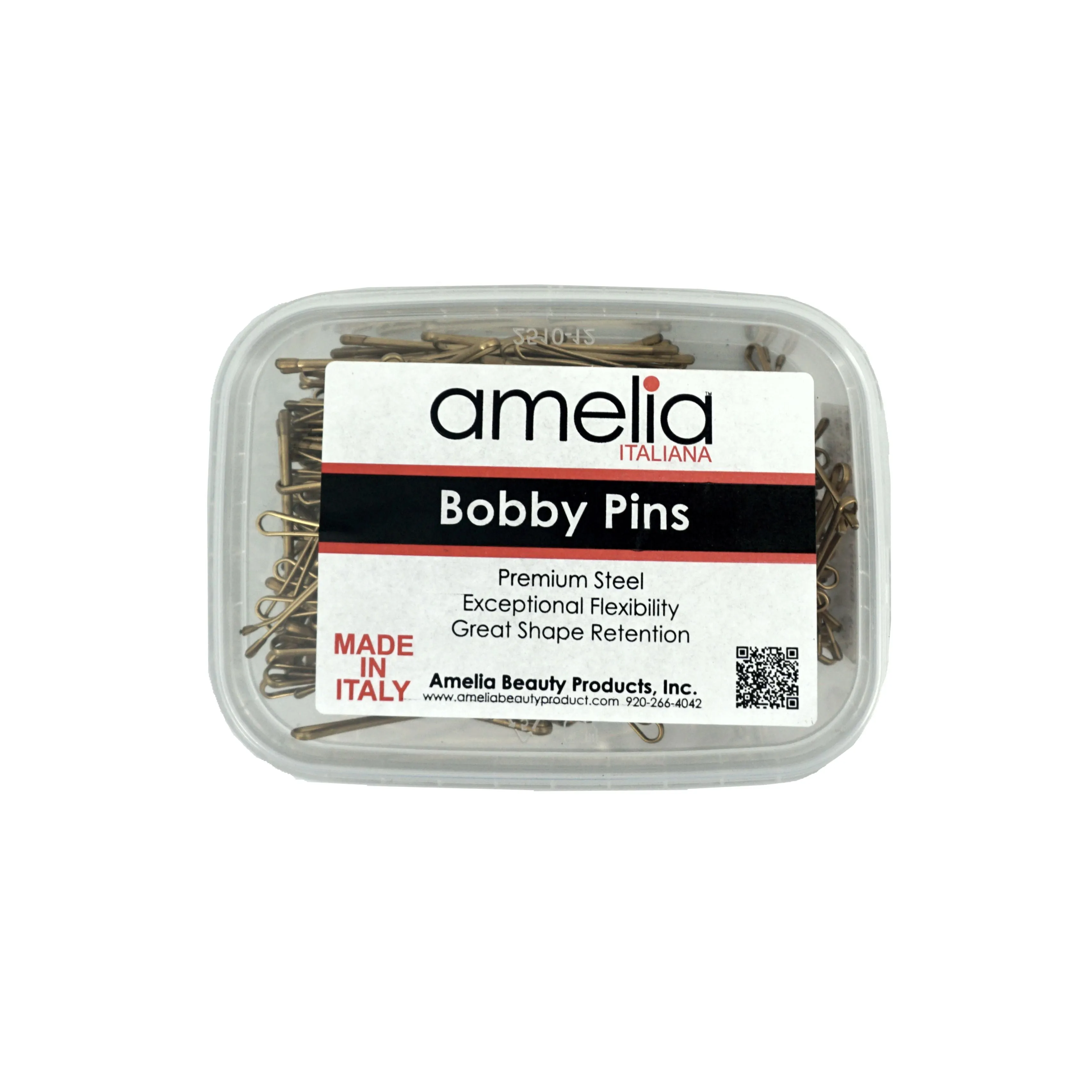 300, Brass Color, 2.0in (5.0cm), Italian Made Flat Bobby Pins, Recloseable Stay Clean and Organized Container