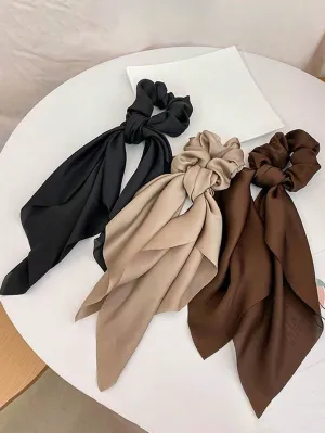 3pcs  Coffee Satin Ribbon Hair Ties