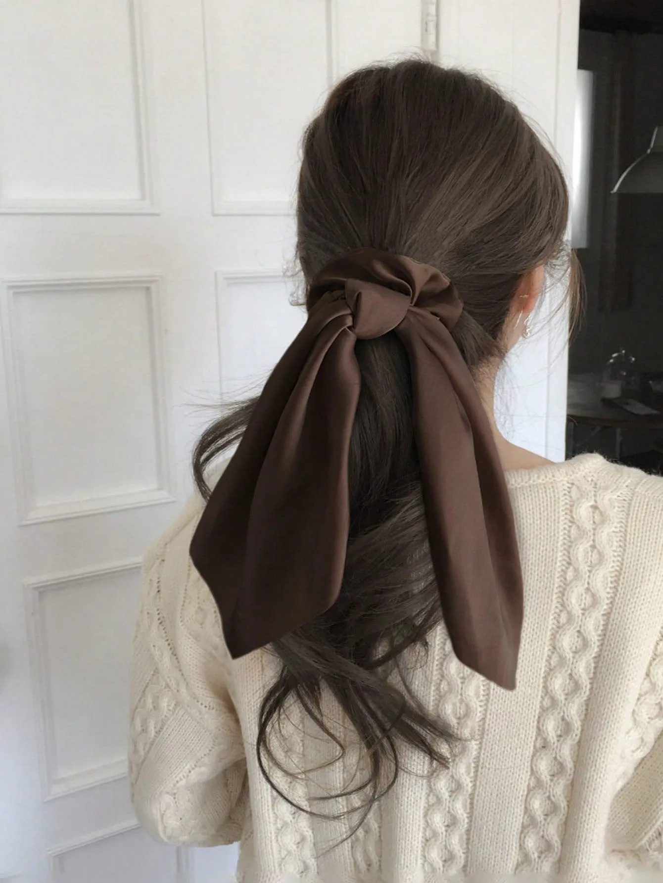 3pcs  Coffee Satin Ribbon Hair Ties