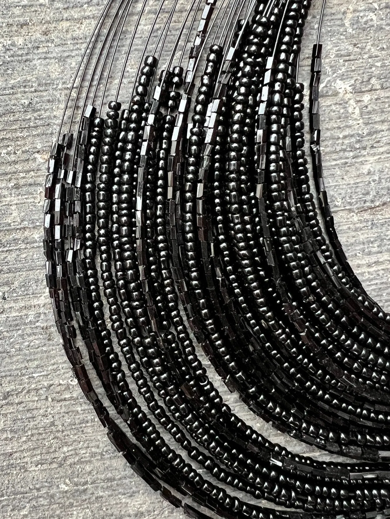 3pcs/set Black Multi-layered Beaded Necklace And 1pair Black Earrings- FD ⚡