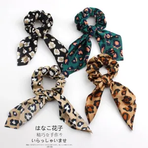 4pcs Leopard Pattern Silk Scarf Hair Scrunchie