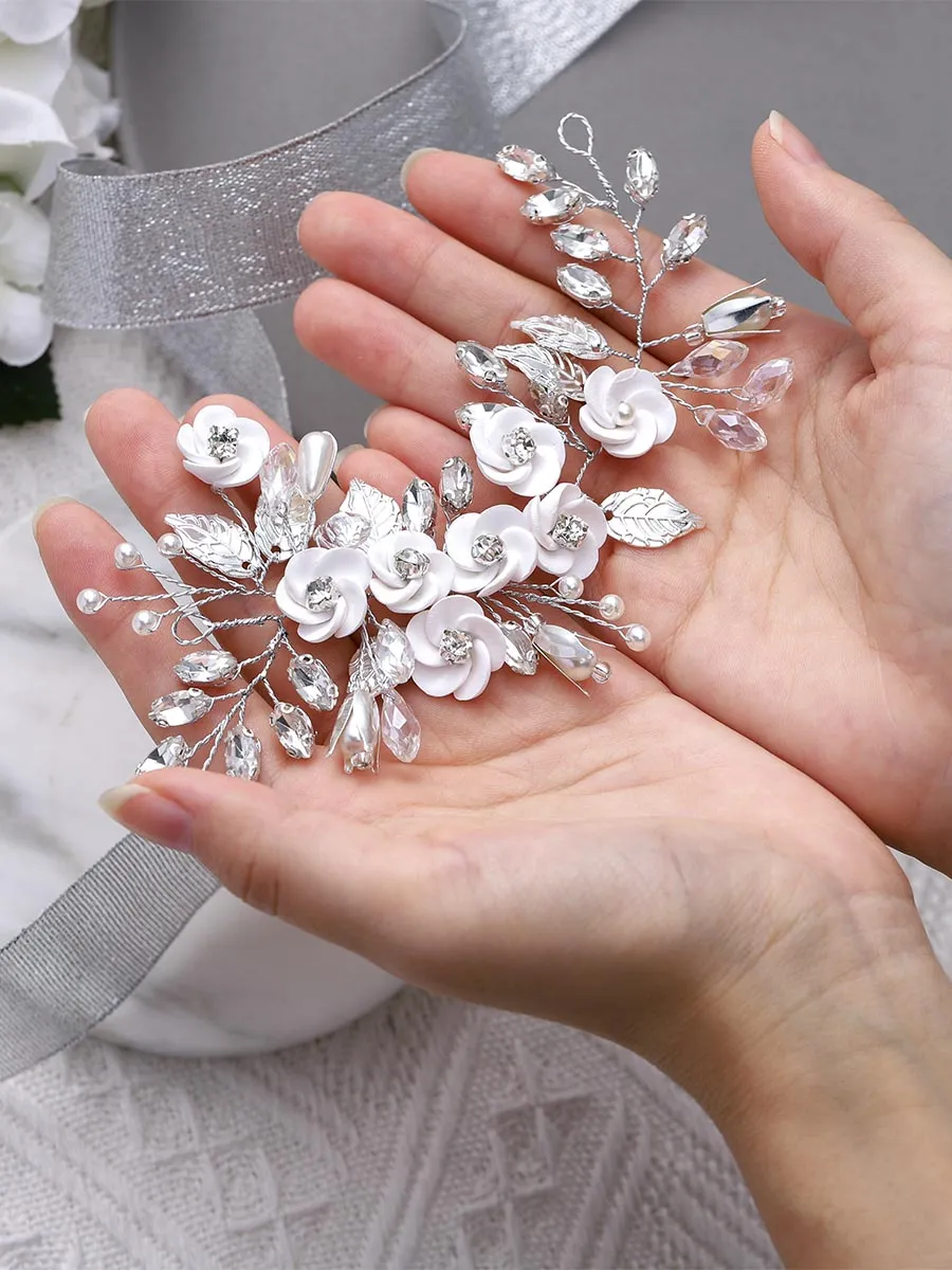5.5-inch Silver Flower Crystal Hair Accessory