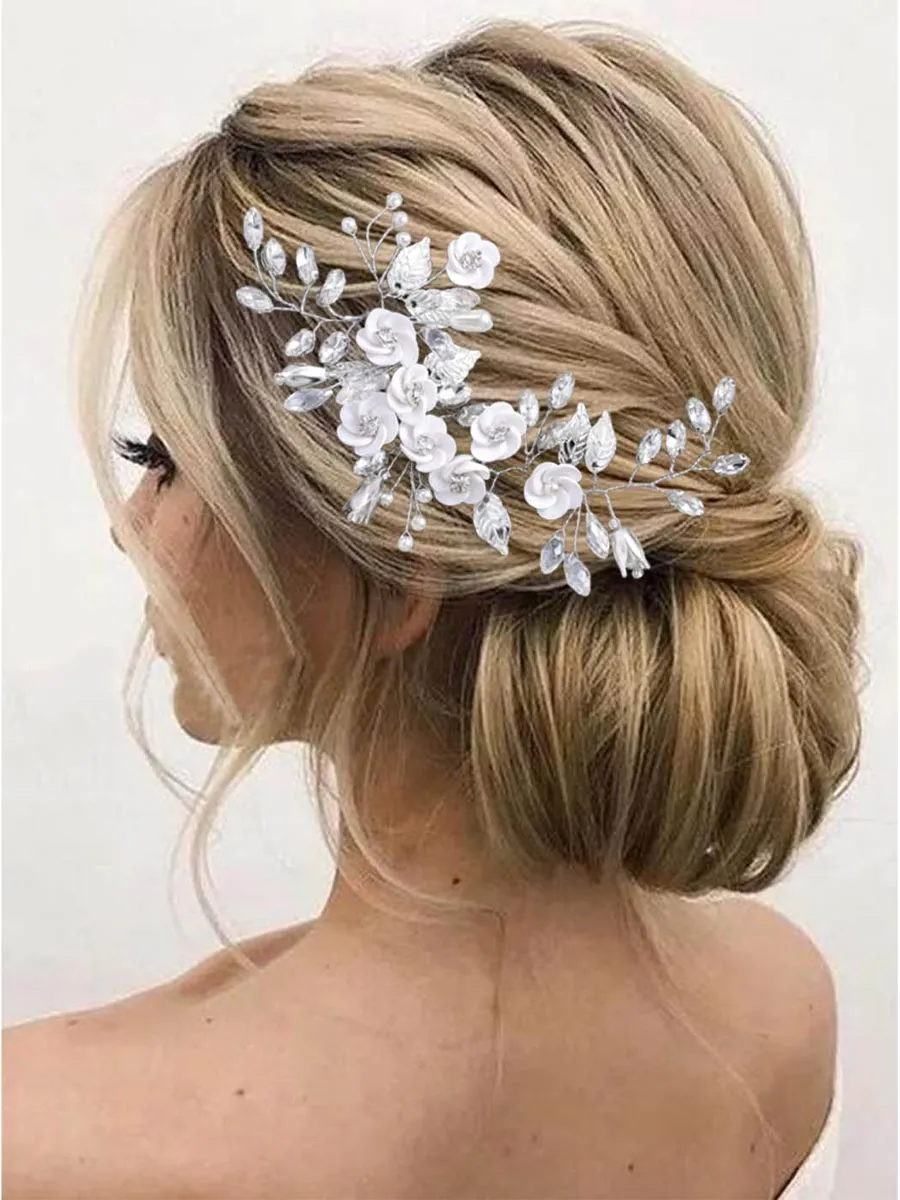 5.5-inch Silver Flower Crystal Hair Accessory